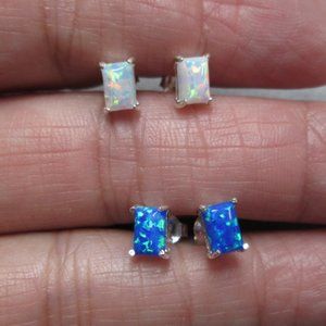 Beautiful 925 Sterling Small OPAL Stud Earrings> 2 Fiery Colors to Choose From
